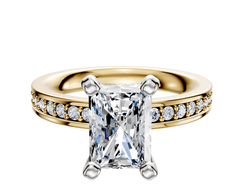 18K Two Tone 4 Prong Classic Flat 1-Row-Pave 2.5mm Engagement Ring