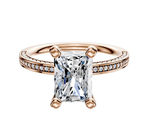14K Rose Gold 4 Prong Classic Flat 3-Row-Pave 2.0mm Engagement Ring
