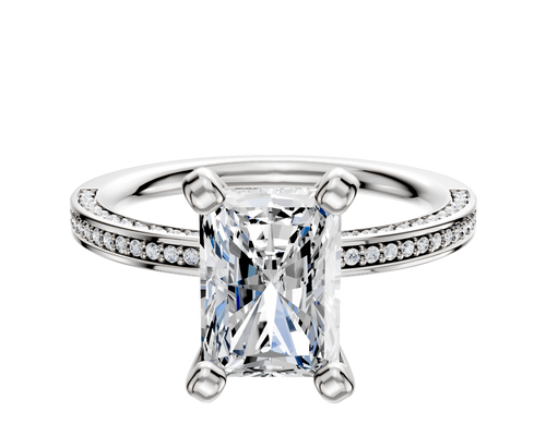 Platinum 4 Prong Classic Flat 3-Row-Pave 2.0mm Engagement Ring