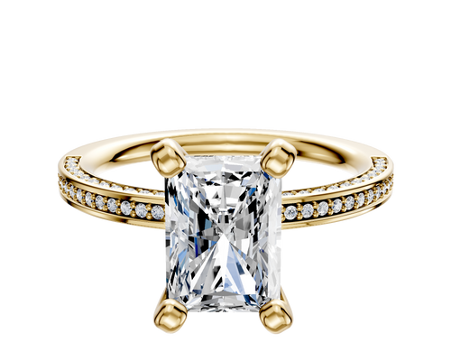 14K Yellow Gold 4 Prong Classic Flat 3-Row-Pave 2.0mm Engagement Ring
