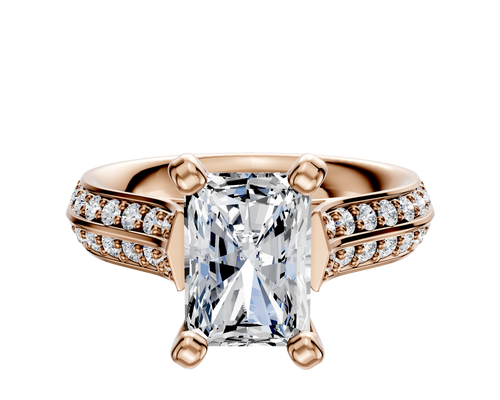 18K Rose Gold 4 Prong Cathedral Knife Edge 1-Row-Pave 2.5mm Engagement Ring