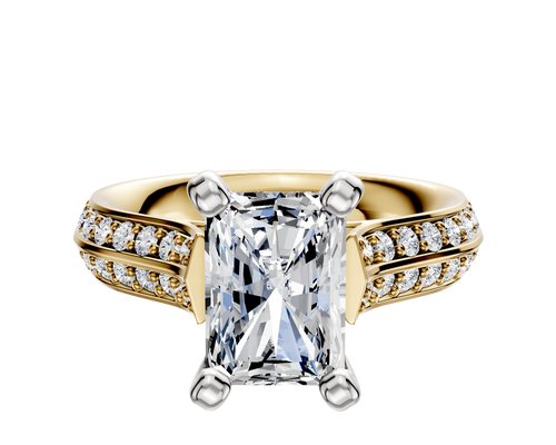 18K Two Tone 4 Prong Cathedral Knife Edge 1-Row-Pave 2.5mm Engagement Ring