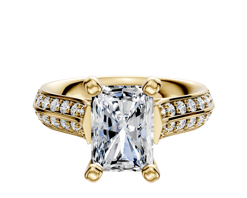 14K Yellow Gold 4 Prong Cathedral Knife Edge 1-Row-Pave 2.5mm Engagement Ring