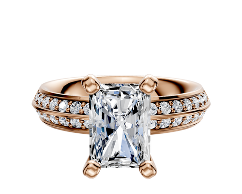 18K Rose Gold 4 Prong Classic Knife Edge 1-Row-Pave 2.5mm Engagement Ring