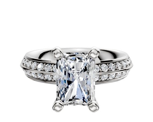 Platinum 4 Prong Classic Knife Edge 1-Row-Pave 2.5mm Engagement Ring