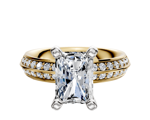 18K Two Tone 4 Prong Classic Knife Edge 1-Row-Pave 2.5mm Engagement Ring