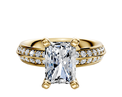 18K Yellow Gold 4 Prong Classic Knife Edge 1-Row-Pave 2.5mm Engagement Ring