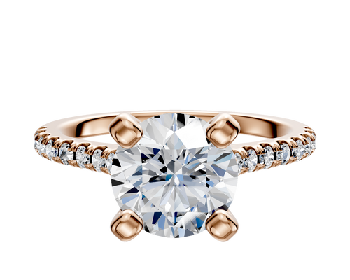18K Rose Gold 4 Prong Cathedral Dome 1-Row-Pave 2.5mm Engagement Ring