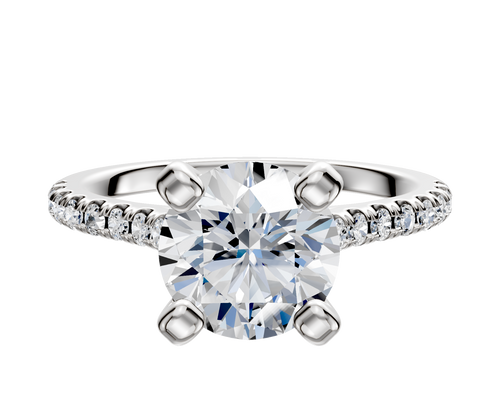 18K White Gold 4 Prong Cathedral Dome 1-Row-Pave 2.5mm Engagement Ring