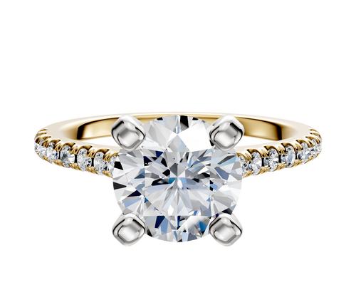 18K Two Tone 4 Prong Cathedral Dome 1-Row-Pave 2.5mm Engagement Ring