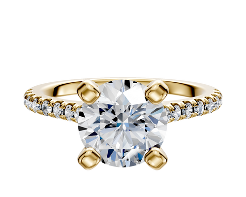 18K Yellow Gold 4 Prong Cathedral Dome 1-Row-Pave 2.5mm Engagement Ring