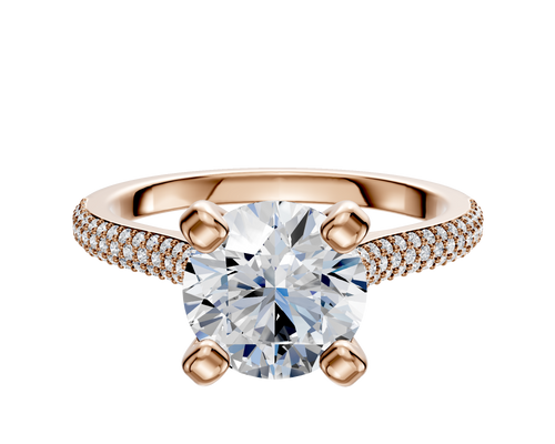 18K Rose Gold 4 Prong Cathedral Dome 3-Row-Pave 2.0mm Engagement Ring