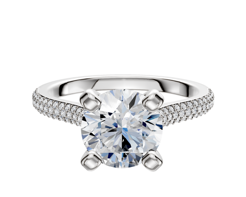 14K White Gold 4 Prong Cathedral Dome 3-Row-Pave 2.0mm Engagement Ring