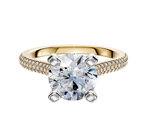 18K Two Tone 4 Prong Cathedral Dome 3-Row-Pave 2.0mm Engagement Ring