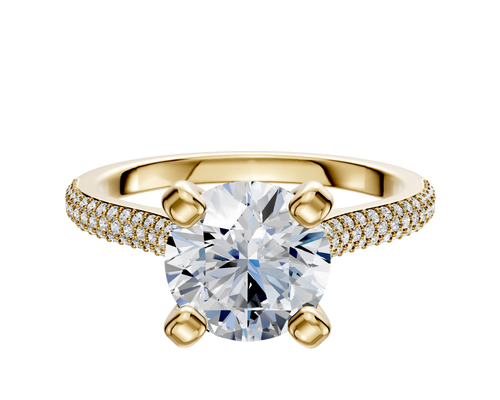 18K Yellow Gold 4 Prong Cathedral Dome 3-Row-Pave 2.0mm Engagement Ring
