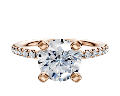 14K Rose Gold 4 Prong Classic Dome 1-Row-Pave 2.5mm Engagement Ring