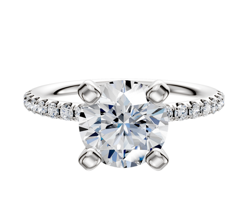 Platinum 4 Prong Classic Dome 1-Row-Pave 2.5mm Engagement Ring