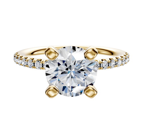14K Yellow Gold 4 Prong Classic Dome 1-Row-Pave 2.5mm Engagement Ring