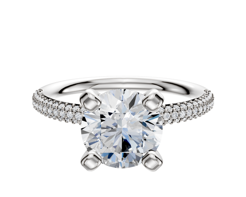 Platinum 4 Prong Classic Dome 3-Row-Pave 2.0mm Engagement Ring
