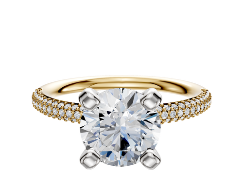 18K Two Tone 4 Prong Classic Dome 3-Row-Pave 2.0mm Engagement Ring