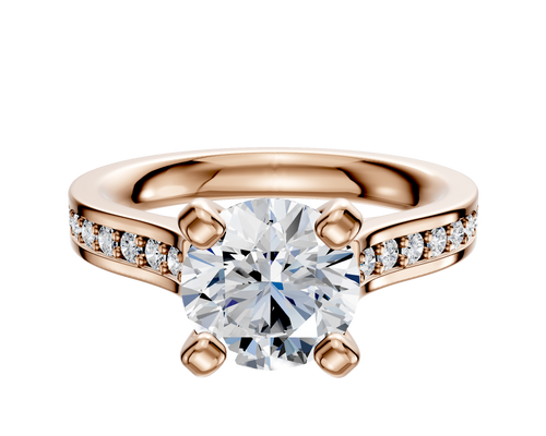 14K Rose Gold 4 Prong Cathedral Flat 1-Row-Pave 2.5mm Engagement Ring