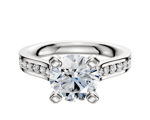 14K White Gold 4 Prong Cathedral Flat 1-Row-Pave 2.5mm Engagement Ring