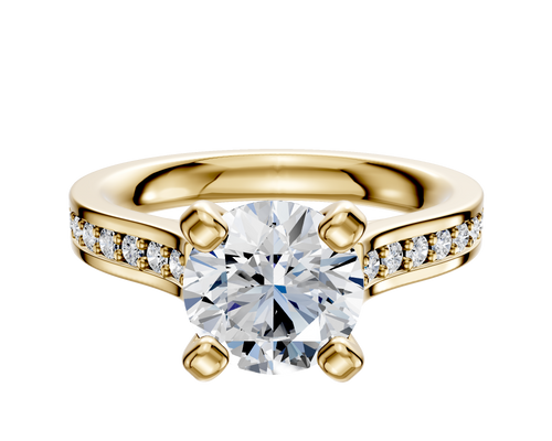 14K Yellow Gold 4 Prong Cathedral Flat 1-Row-Pave 2.5mm Engagement Ring