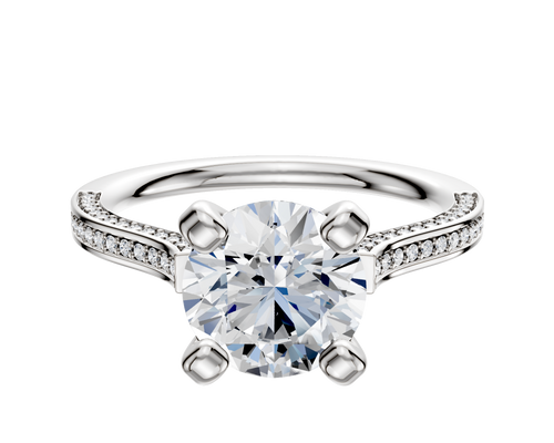 14K White Gold 4 Prong Cathedral Flat 3-Row-Pave 2.0mm Engagement Ring