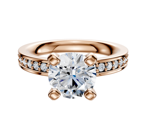 18K Rose Gold 4 Prong Classic Flat 1-Row-Pave 2.5mm Engagement Ring