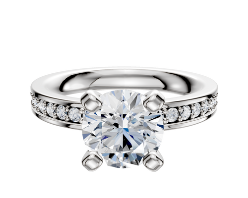18K White Gold 4 Prong Classic Flat 1-Row-Pave 2.5mm Engagement Ring