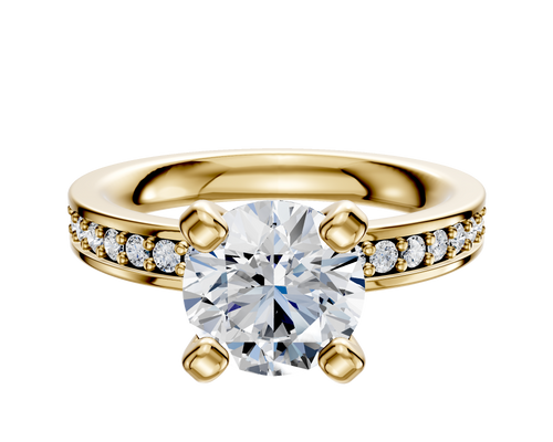 14K Yellow Gold 4 Prong Classic Flat 1-Row-Pave 2.5mm Engagement Ring
