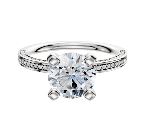 Platinum 4 Prong Classic Flat 3-Row-Pave 2.0mm Engagement Ring
