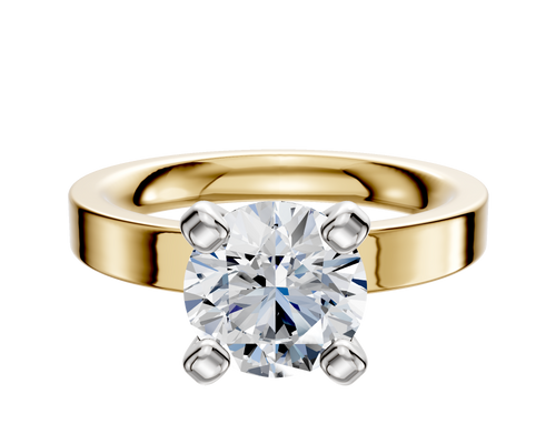 18K Two Tone 4 Prong Classic Flat 3.0mm Engagement Ring