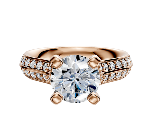 18K Rose Gold 4 Prong Cathedral Knife Edge 1-Row-Pave 2.5mm Engagement Ring