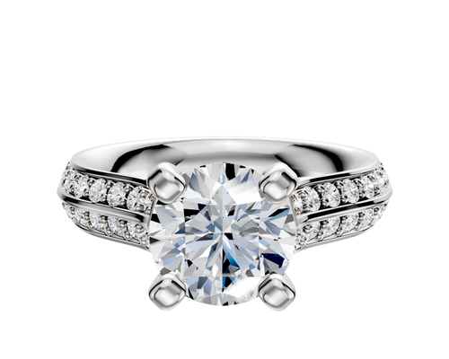 14K White Gold 4 Prong Cathedral Knife Edge 1-Row-Pave 2.5mm Engagement Ring