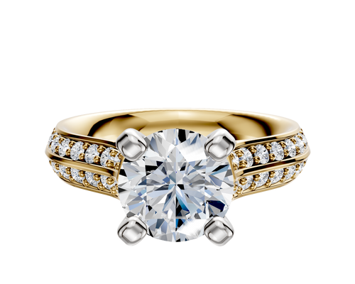 18K Two Tone 4 Prong Cathedral Knife Edge 1-Row-Pave 2.5mm Engagement Ring