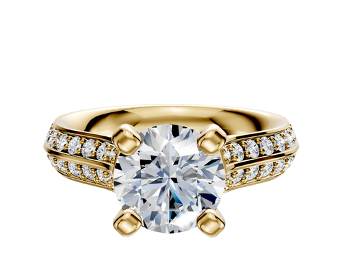 18K Yellow Gold 4 Prong Cathedral Knife Edge 1-Row-Pave 2.5mm Engagement Ring