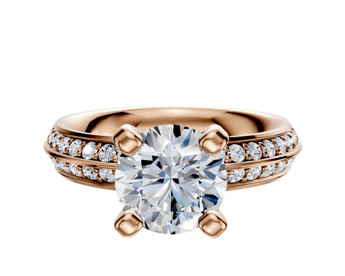 18K Rose Gold 4 Prong Classic Knife Edge 1-Row-Pave 2.5mm Engagement Ring