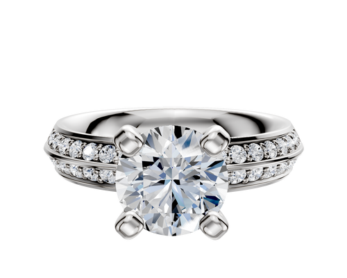 14K White Gold 4 Prong Classic Knife Edge 1-Row-Pave 2.5mm Engagement Ring