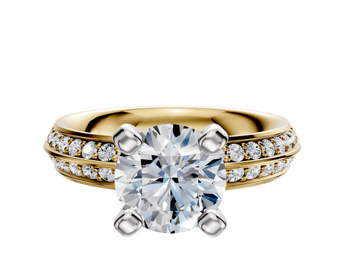 18K Two Tone 4 Prong Classic Knife Edge 1-Row-Pave 2.5mm Engagement Ring