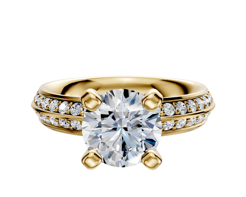 18K Yellow Gold 4 Prong Classic Knife Edge 1-Row-Pave 2.5mm Engagement Ring