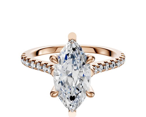 18K Rose Gold 6 Prong Basket Cathedral Dome 1-Row-Pave 2.5mm Engagement Ring