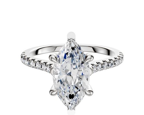 14K White Gold 6 Prong Basket Cathedral Dome 1-Row-Pave 2.5mm Engagement Ring
