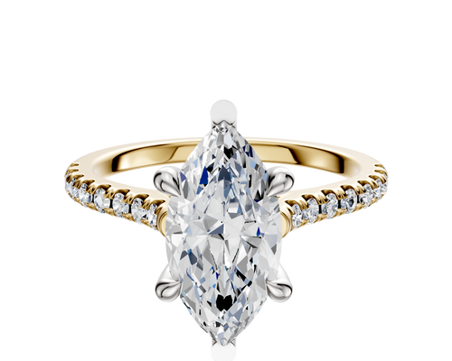 14K Two Tone 6 Prong Basket Cathedral Dome 1-Row-Pave 2.5mm Engagement Ring