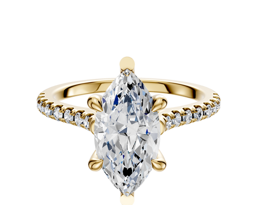 14K Yellow Gold 6 Prong Basket Cathedral Dome 1-Row-Pave 2.5mm Engagement Ring