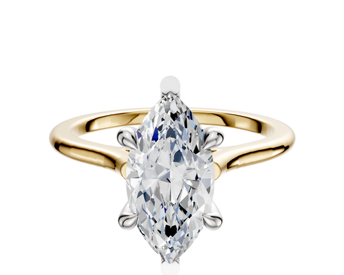 18K Two Tone 6 Prong Basket Cathedral Dome 1.5mm Engagement Ring
