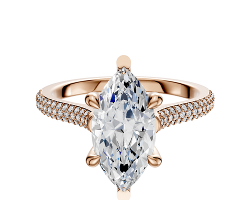 18K Rose Gold 6 Prong Basket Cathedral Dome 3-Row-Pave 2.0mm Engagement Ring