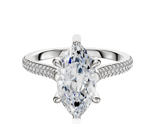 14K White Gold 6 Prong Basket Cathedral Dome 3-Row-Pave 2.0mm Engagement Ring