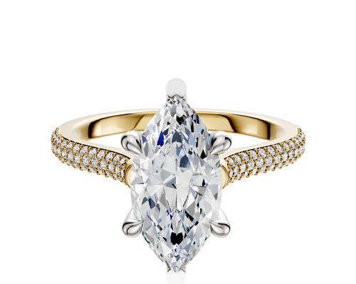 14K Two Tone 6 Prong Basket Cathedral Dome 3-Row-Pave 2.0mm Engagement Ring