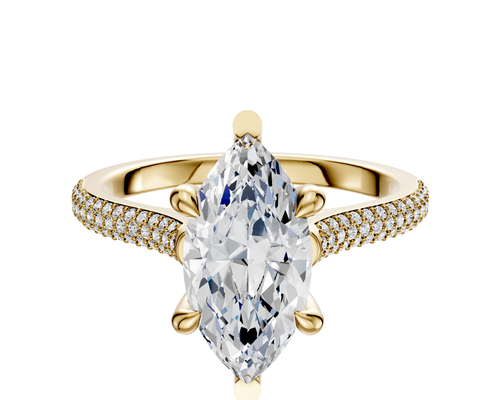 18K Yellow Gold 6 Prong Basket Cathedral Dome 3-Row-Pave 2.0mm Engagement Ring